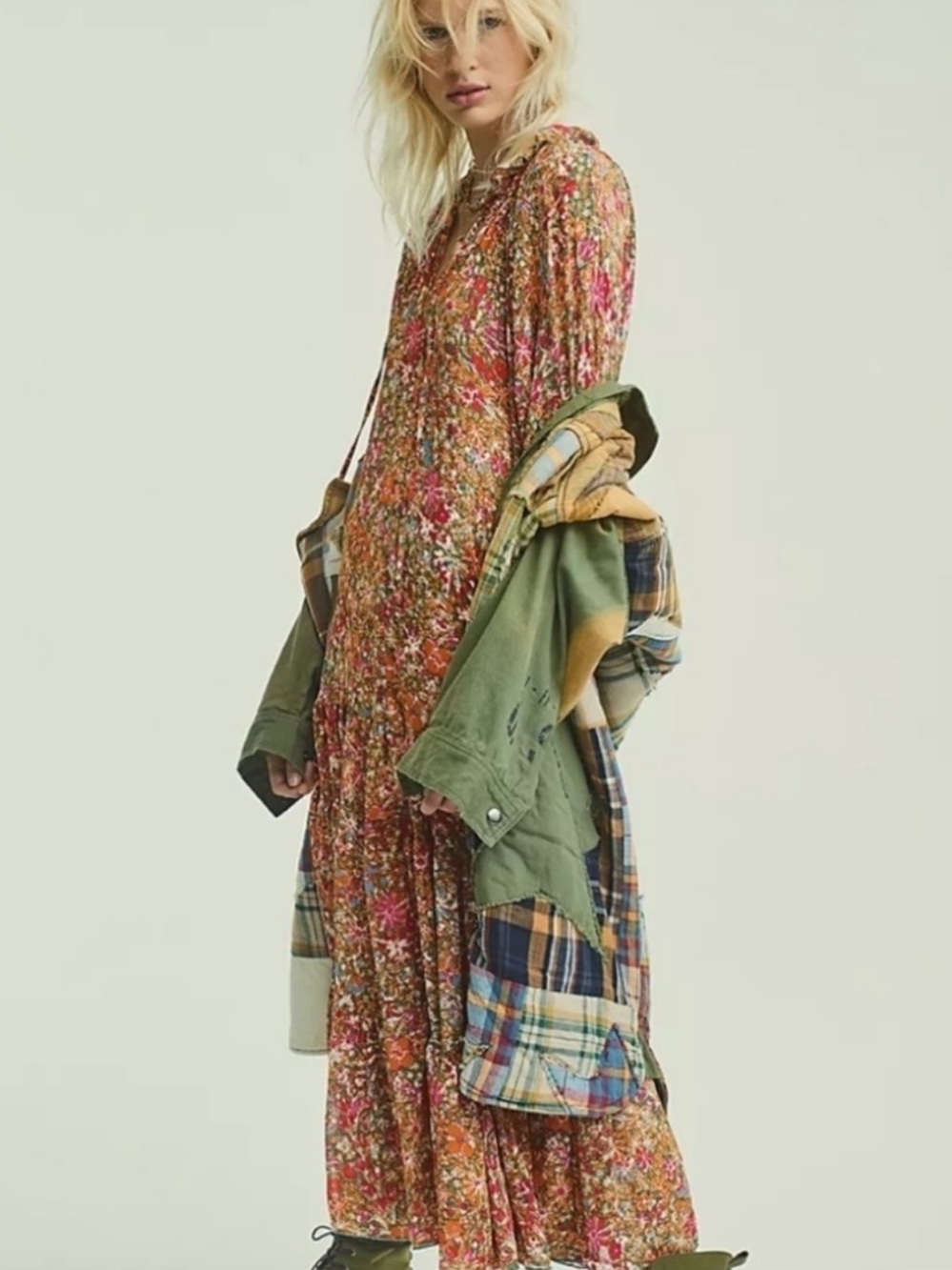 Free People Feeling Groovy Orange Floral Maxi Dress Small Oversized